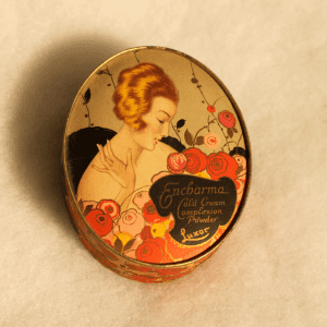Vintage Encharma Cold Cream Complexion Powder container from the 1920s